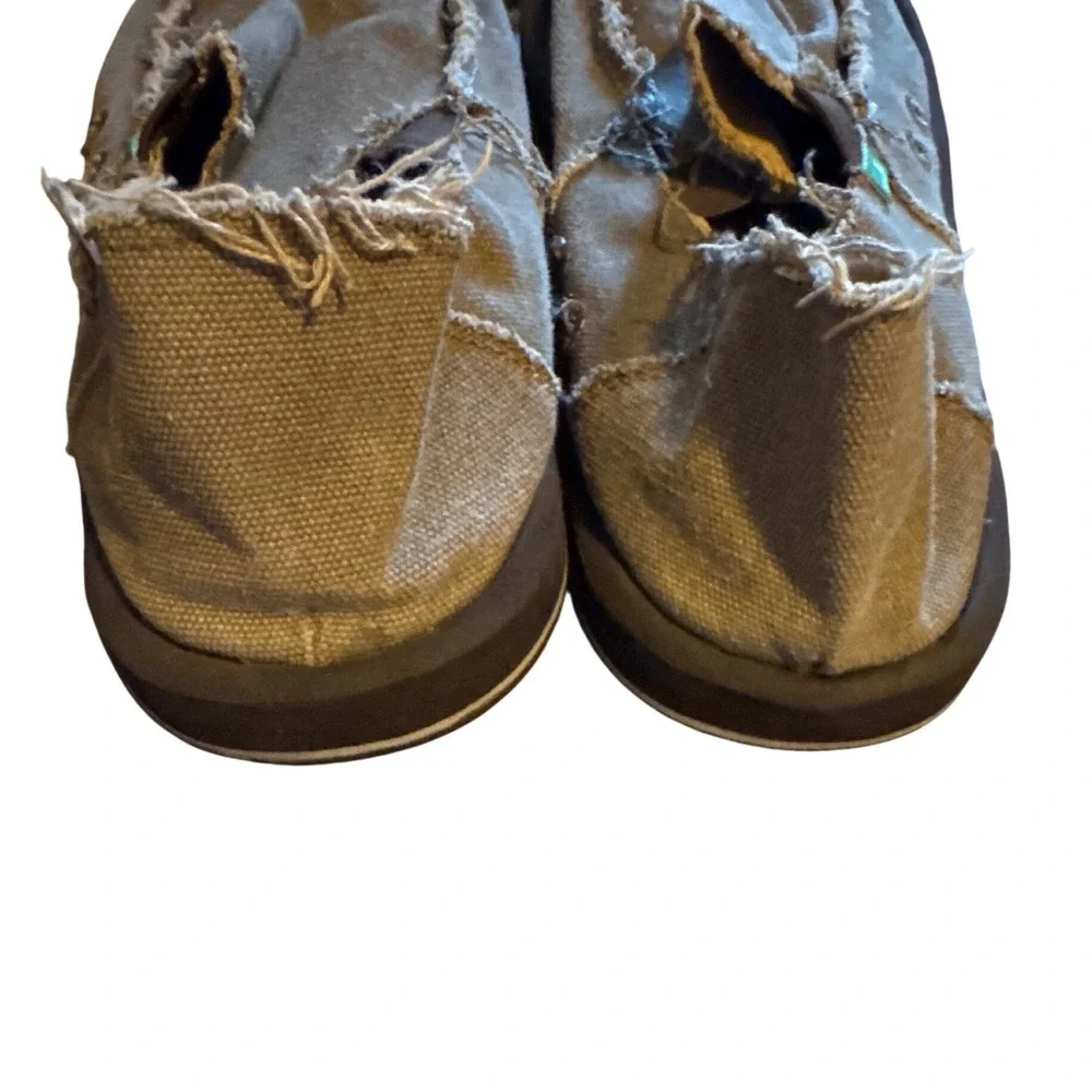 Sanuk Sidewalk Surfer Canvas Slip On Loafers Frayed Casual Shoes Brown Men's 10